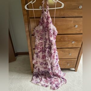 Express High neck flowy floral high low dress